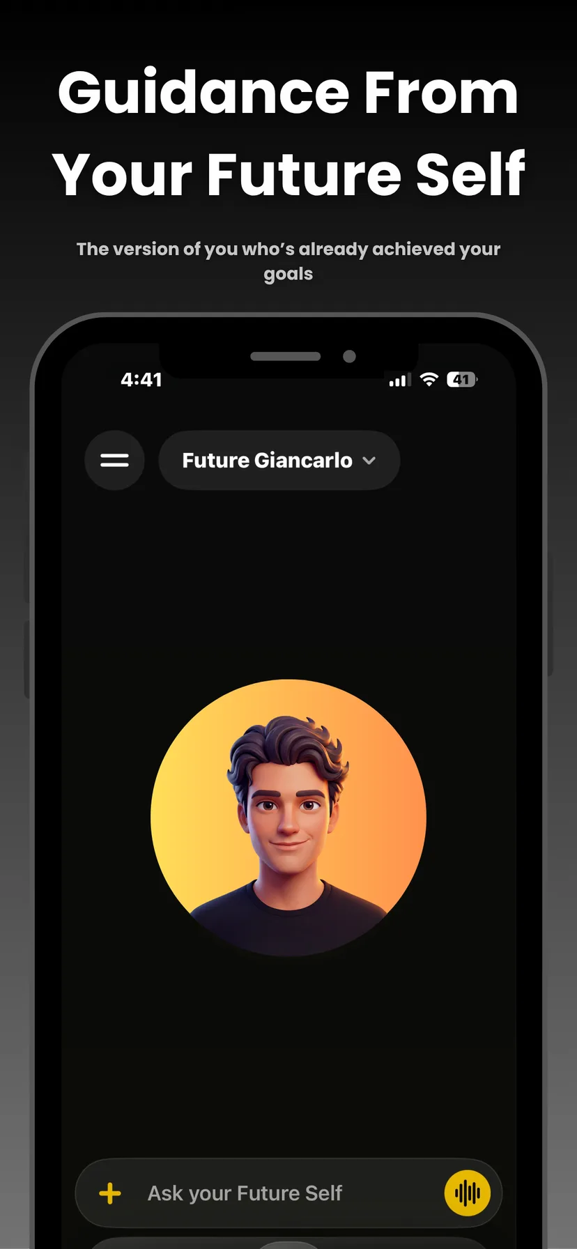 Future Self chat screen: guidance from the version of you who's already achieved your goals
